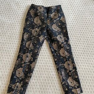 Floral Patterned Black and Gold Pants